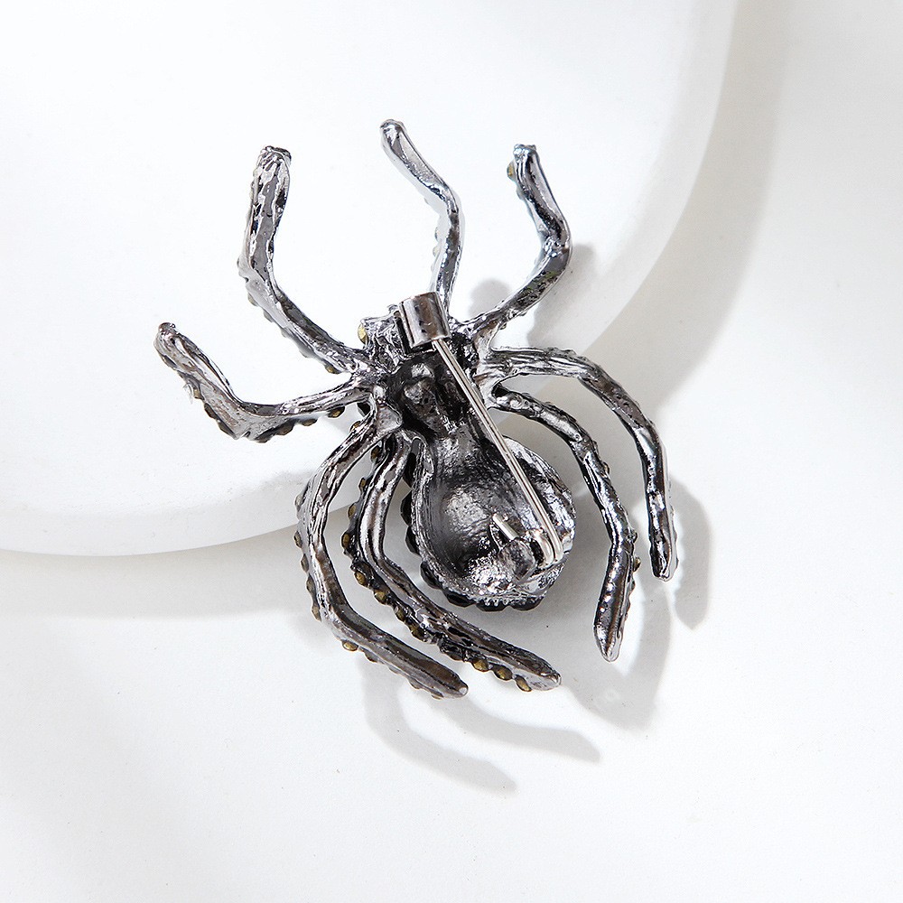 6Pcs Rhinestone Spider Brooches Crystal Halloween Spider Pins Clothing Bag Decor