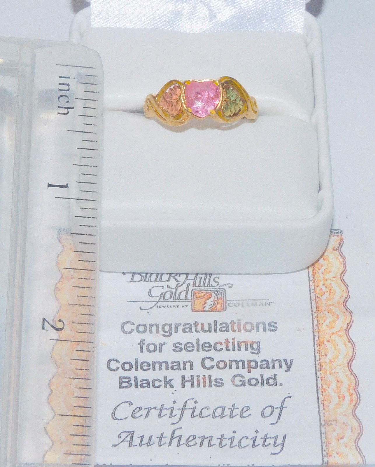 Black Hills Gold 10k Coleman Tourmaline Heart Leaves Ring Size 8