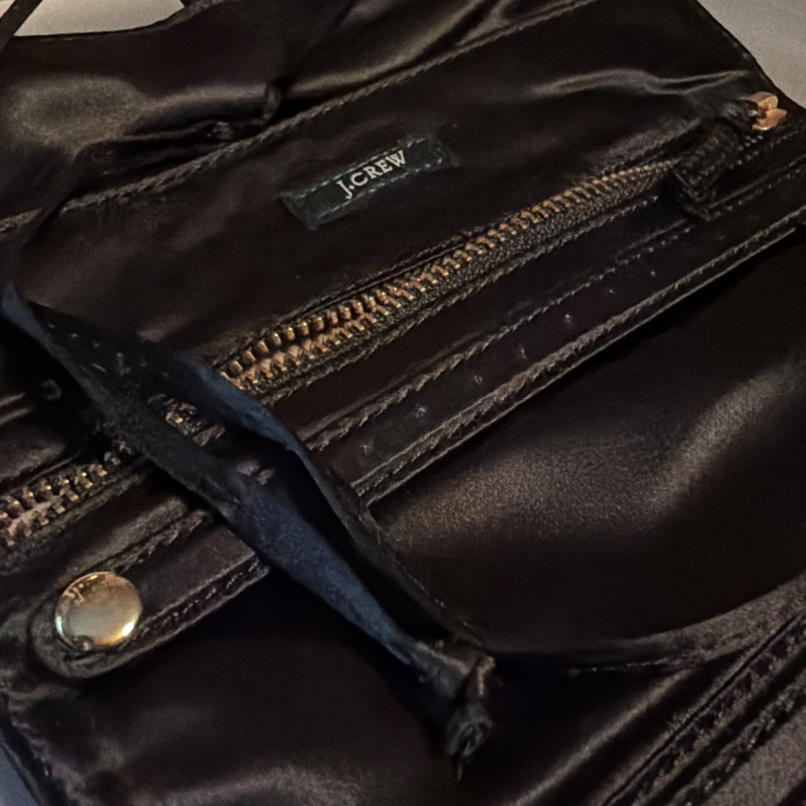 J.Crew Black Satin Roll Up Travel Jewelry Organizer Case 3 Zip Pockets