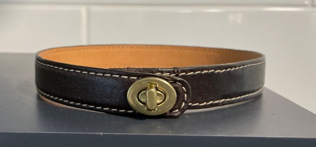 Coach Leather Double Wrap Bracelet w/ Gold-tone Turn-lock Contrast Stitching 15”