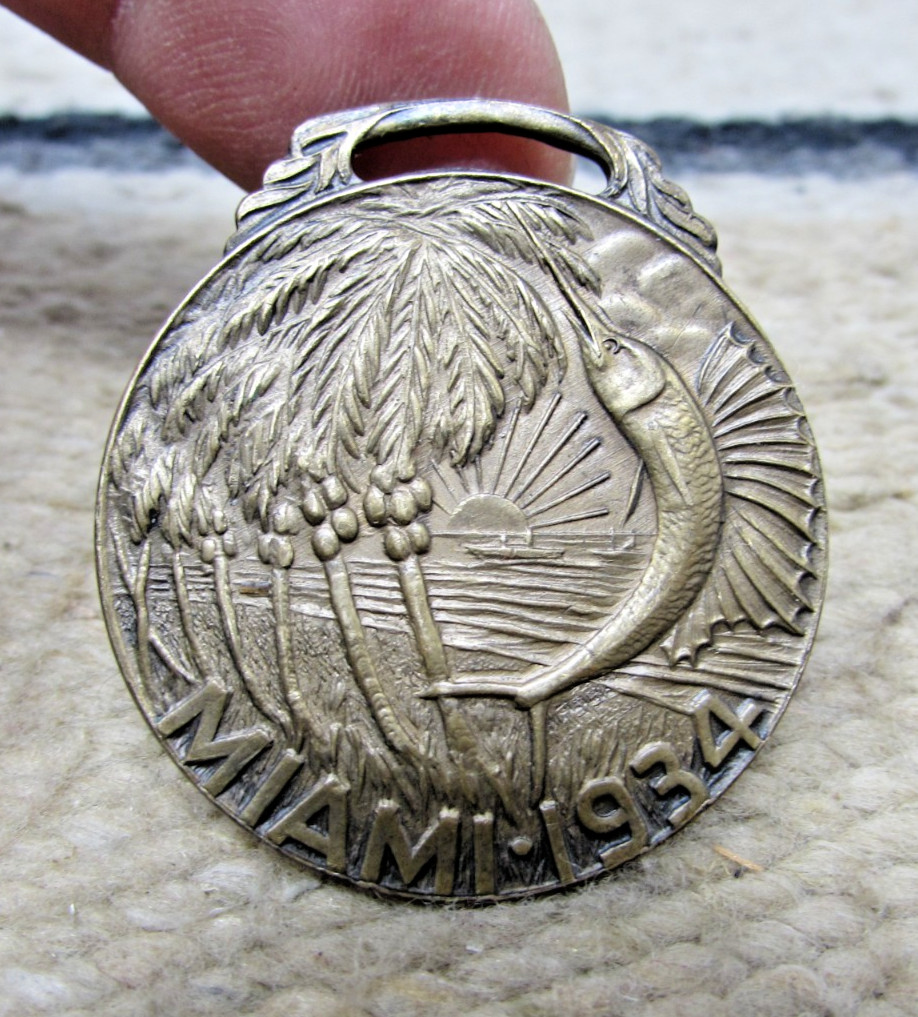 Vintage Miami-1934 Brass Watch Fob GreenDuck Chi. Makers Mark on Back