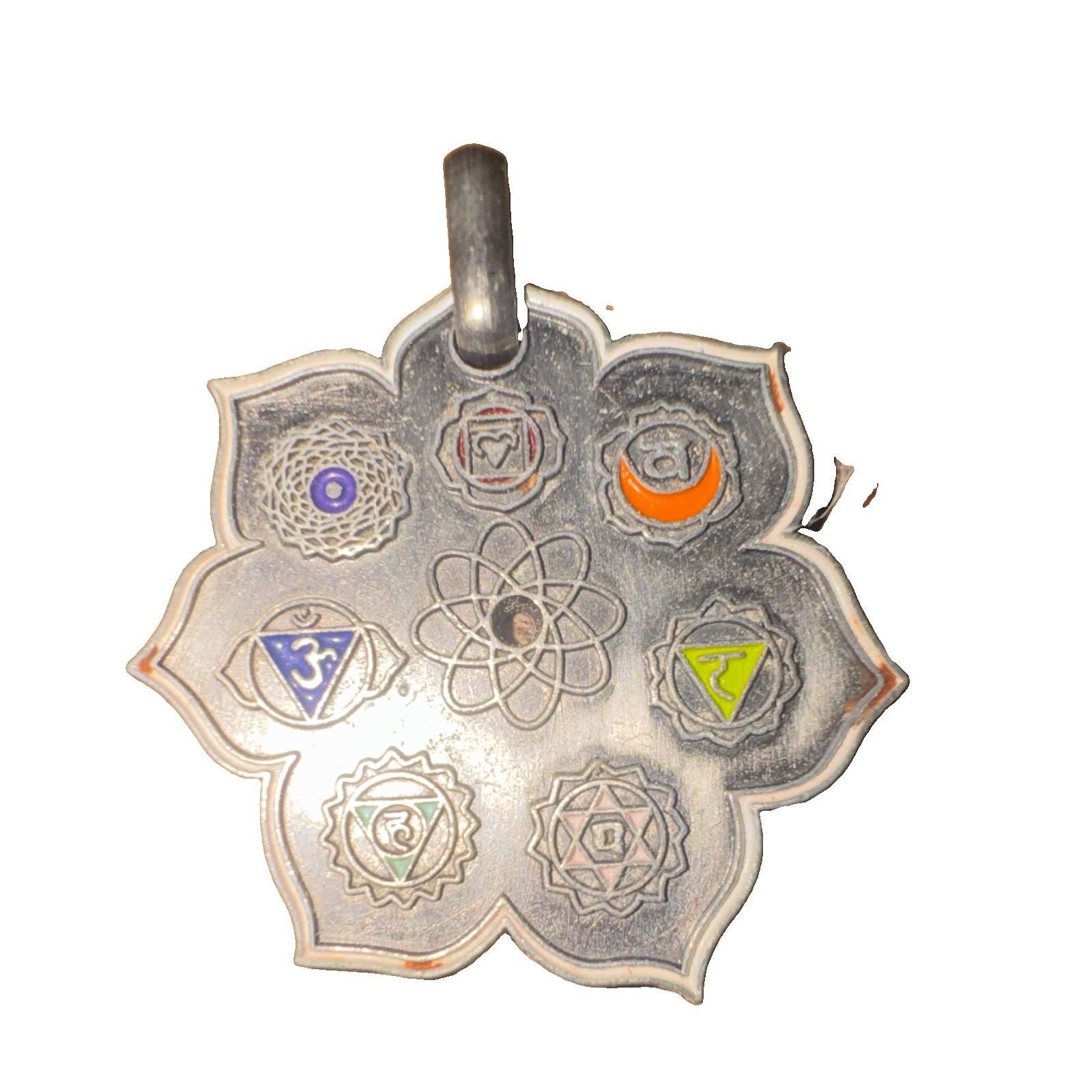 Vintage Pewter Jewelry Chakra Lotus Pendant Meditation Energy Charm Nature Love