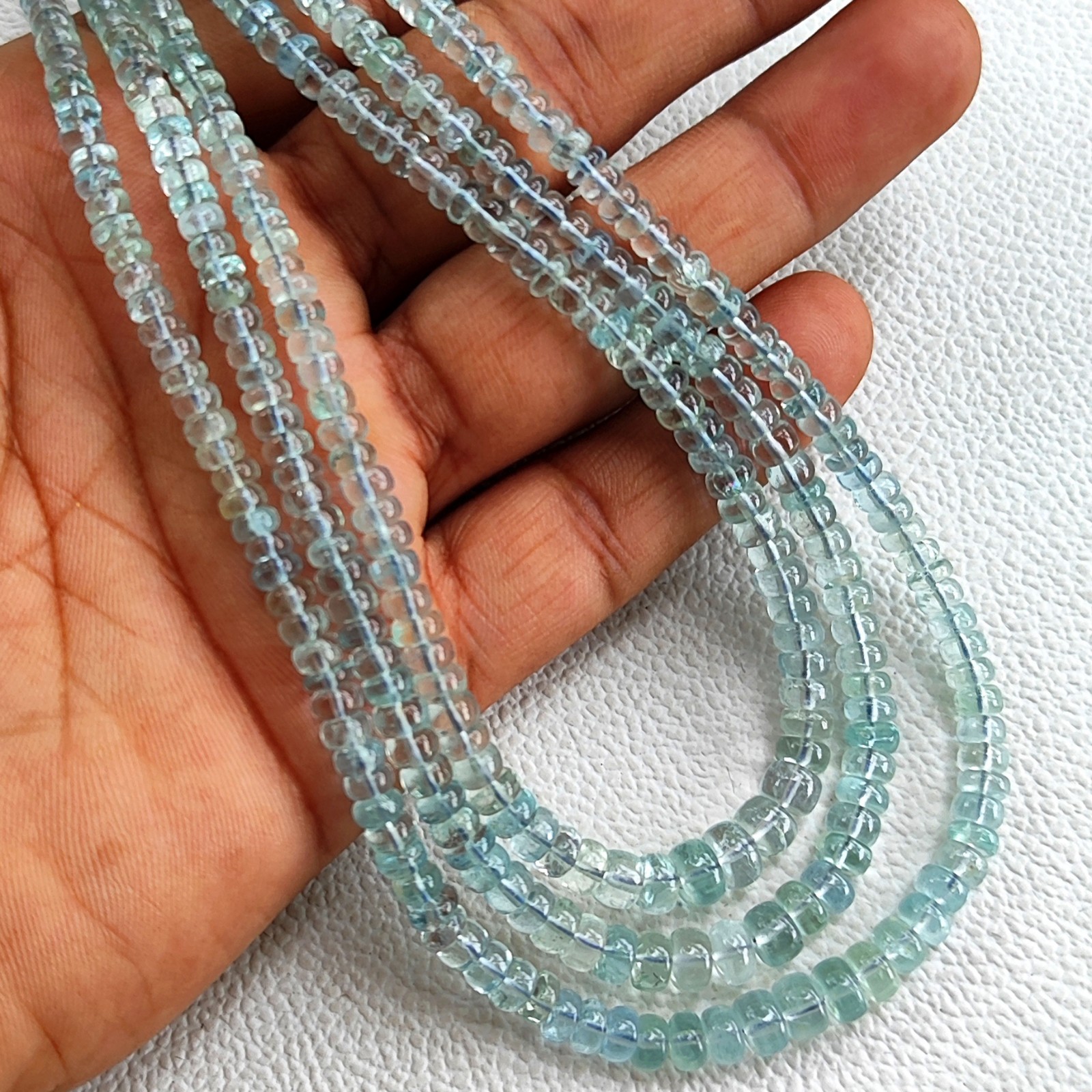 Natural Aquamarine 3.5-6mm Smooth Rondelle Beads Strand 16″ Brazil Gemstones
