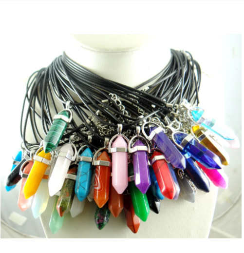 50pcs/lot 30x15mm Mixed Gemstone Pendulum for Jewelry making Necklace 17.5inch