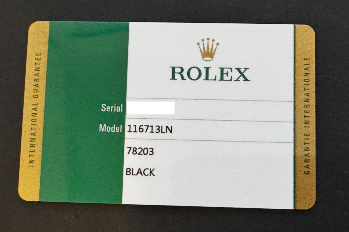 Genuine Rolex GMT-Master II Ceramic 116713LN Warranty Guarantee Card Authentic