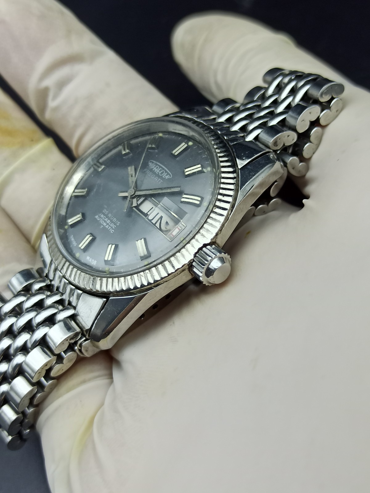Ultra-Rare AUREOLE FREGATT Automatic Men Watch Automatic 25 Jewels Swiss 1970s