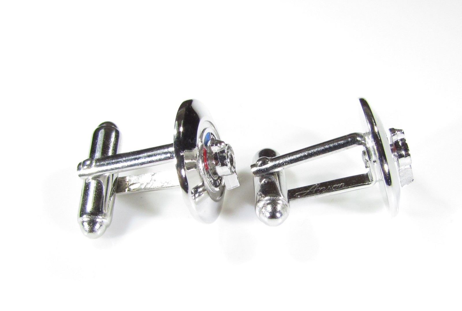 Vtg Anson Mixing Valve Cufflinks MCM Chrome Red Blue Leonard Novelty Shower Knob