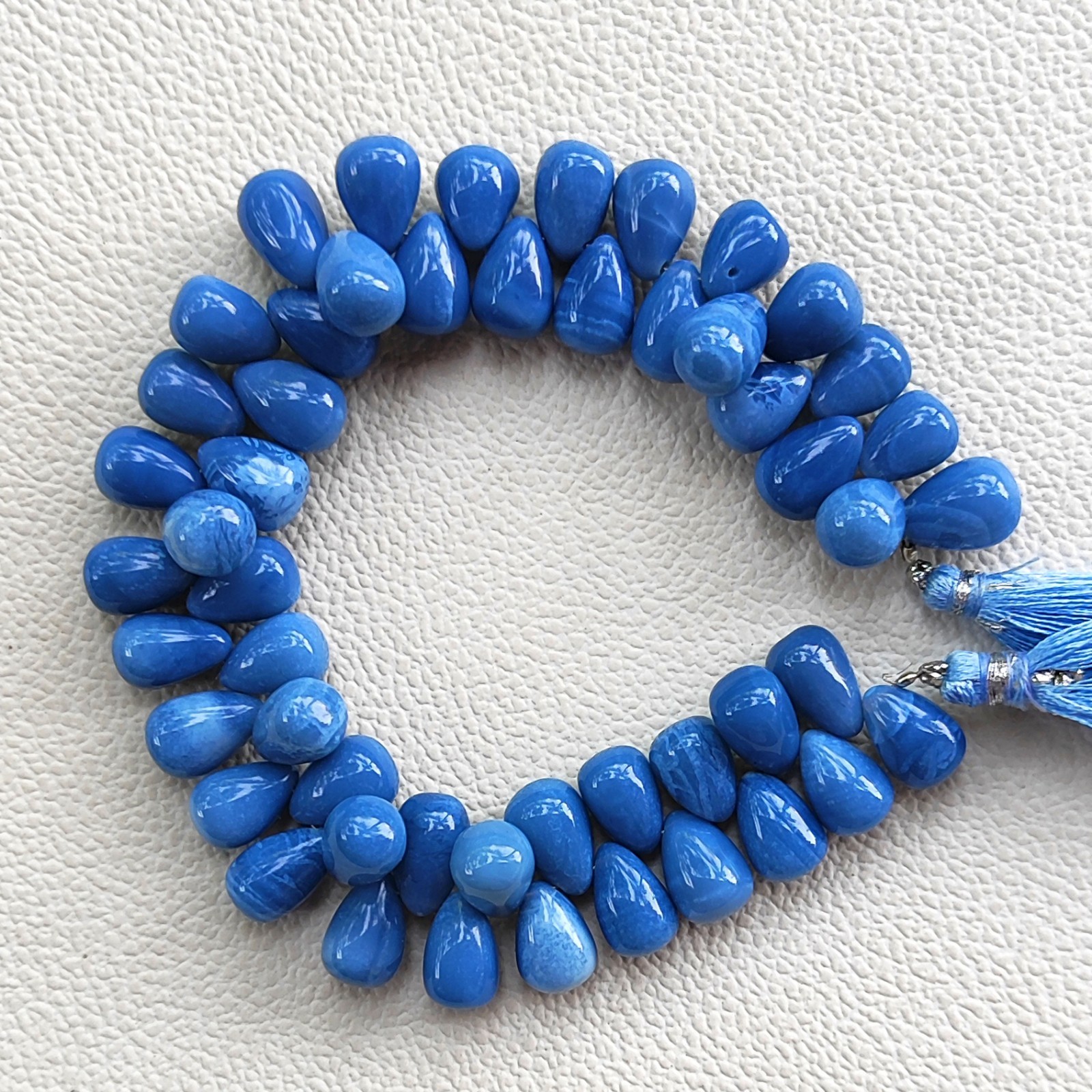 Peruvian Blue Opal Smooth Drop Beads 10×7-11x8mm Gemstone 8″ Strand