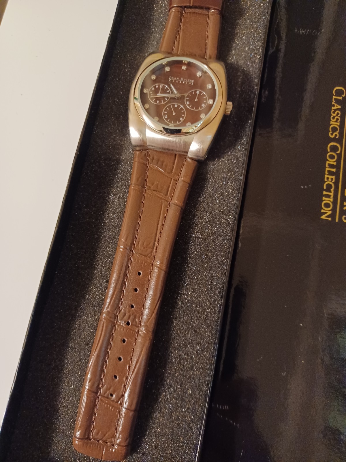 New Joan Rivers Classics Brown Dial Bezel Quartz Watch, Brown Leather Strap V377