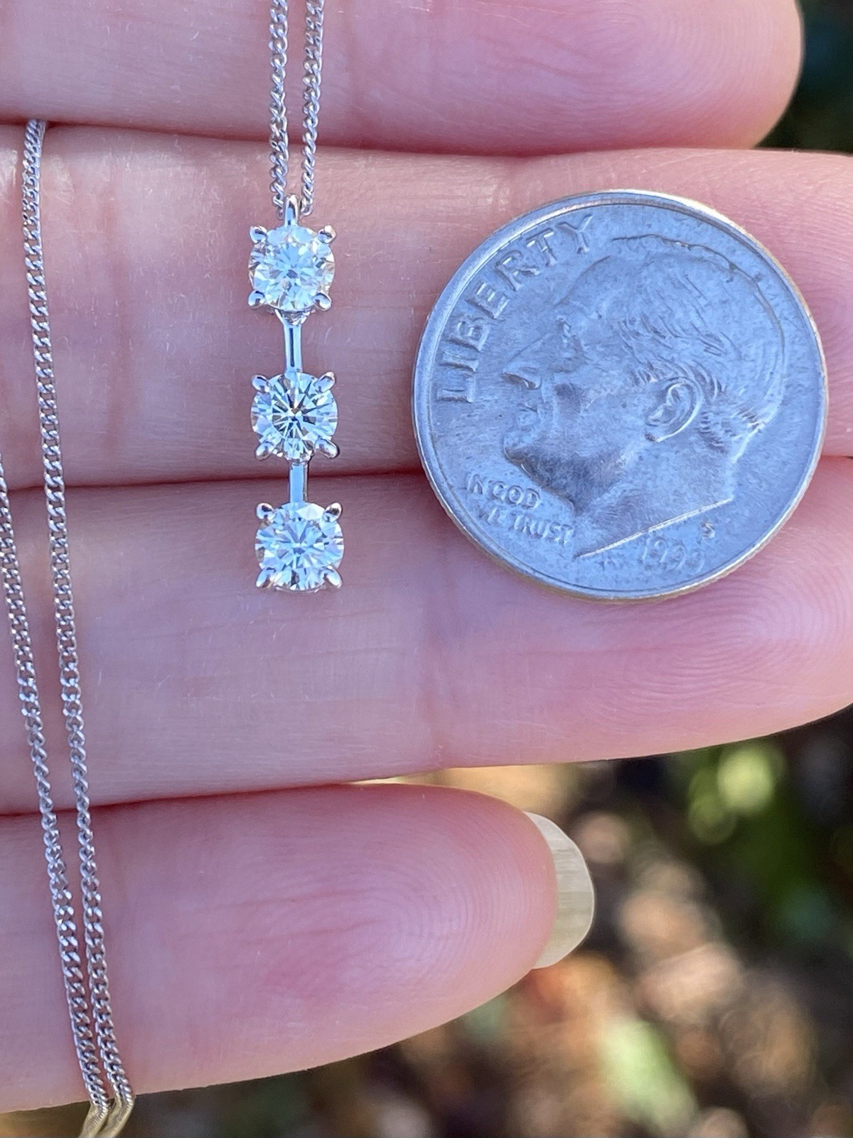 Platinum 0.57TCW 100% Natural Diamond 3-stones Pendant Necklace