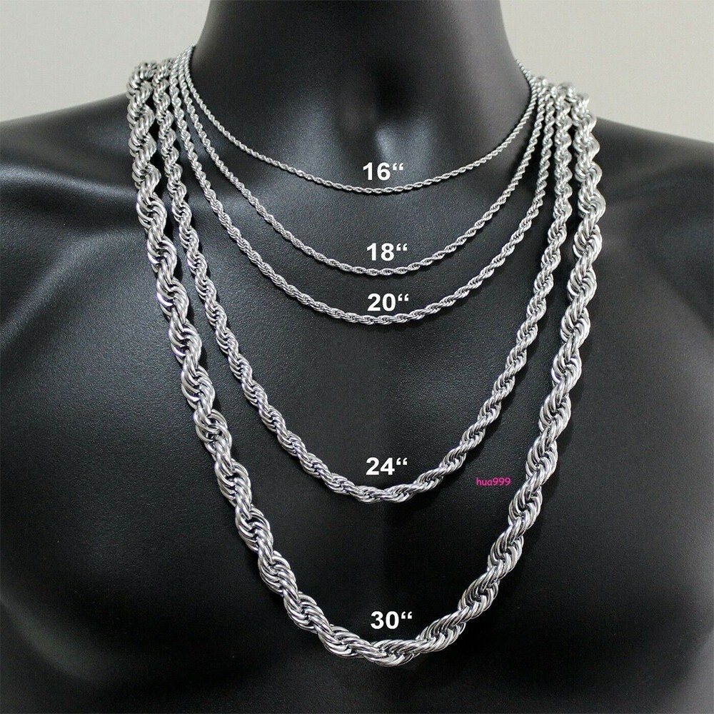 3/5/7mm 16-30″ Men’s Stainless Steel Twisted Rope Chain Necklace Choker Link