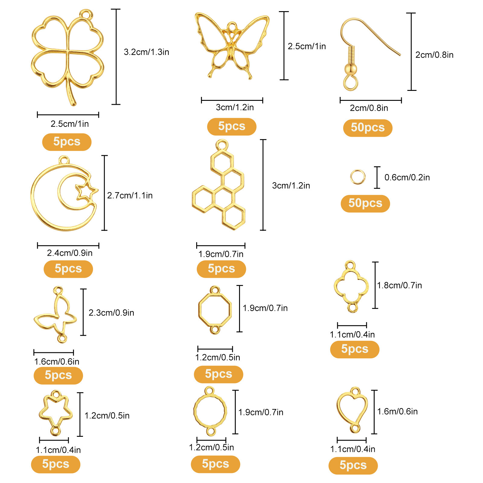 200pcs Metal Ear Hook Jump Ring Bezel Kit DIY Jewelry Craft Making