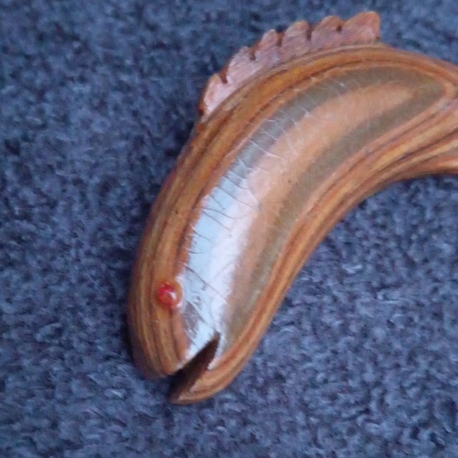 Carved Brown Fish Brooch Pin 3 in Long, Animals & Fishing Theme Vintage