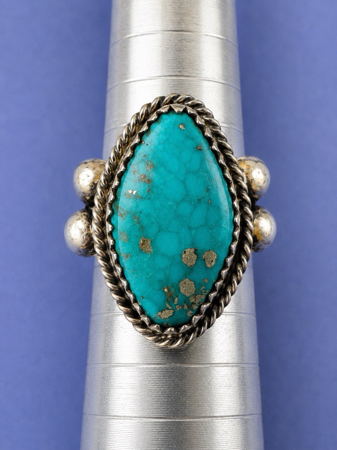 Antique 1920s Navajo .925 Sterling Silver Natural Turquoise Native American Ring