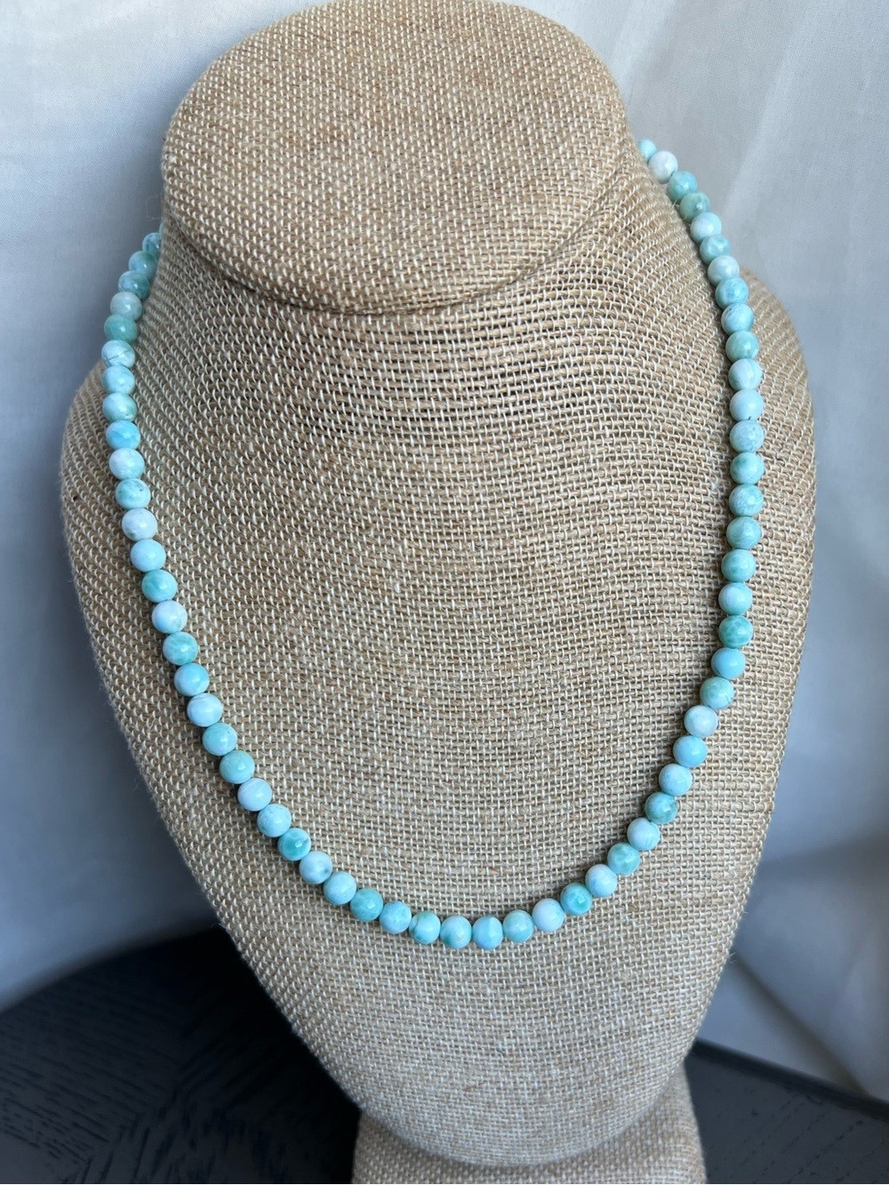 Larimar necklace 6mm SIZE 18’ with S925 clasp ( Adjustable)