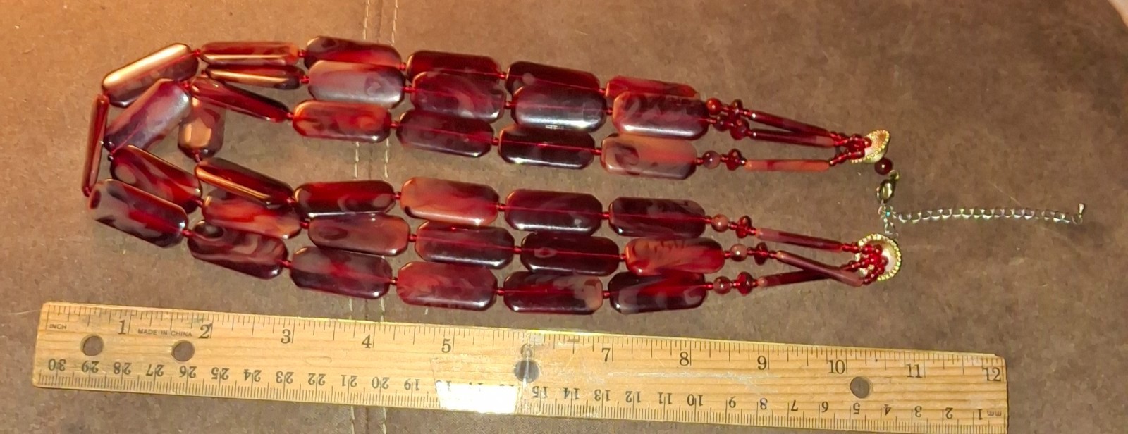 Vintage multiStrand Red swirl acrylic Beads approx 24” Inch statement Necklace