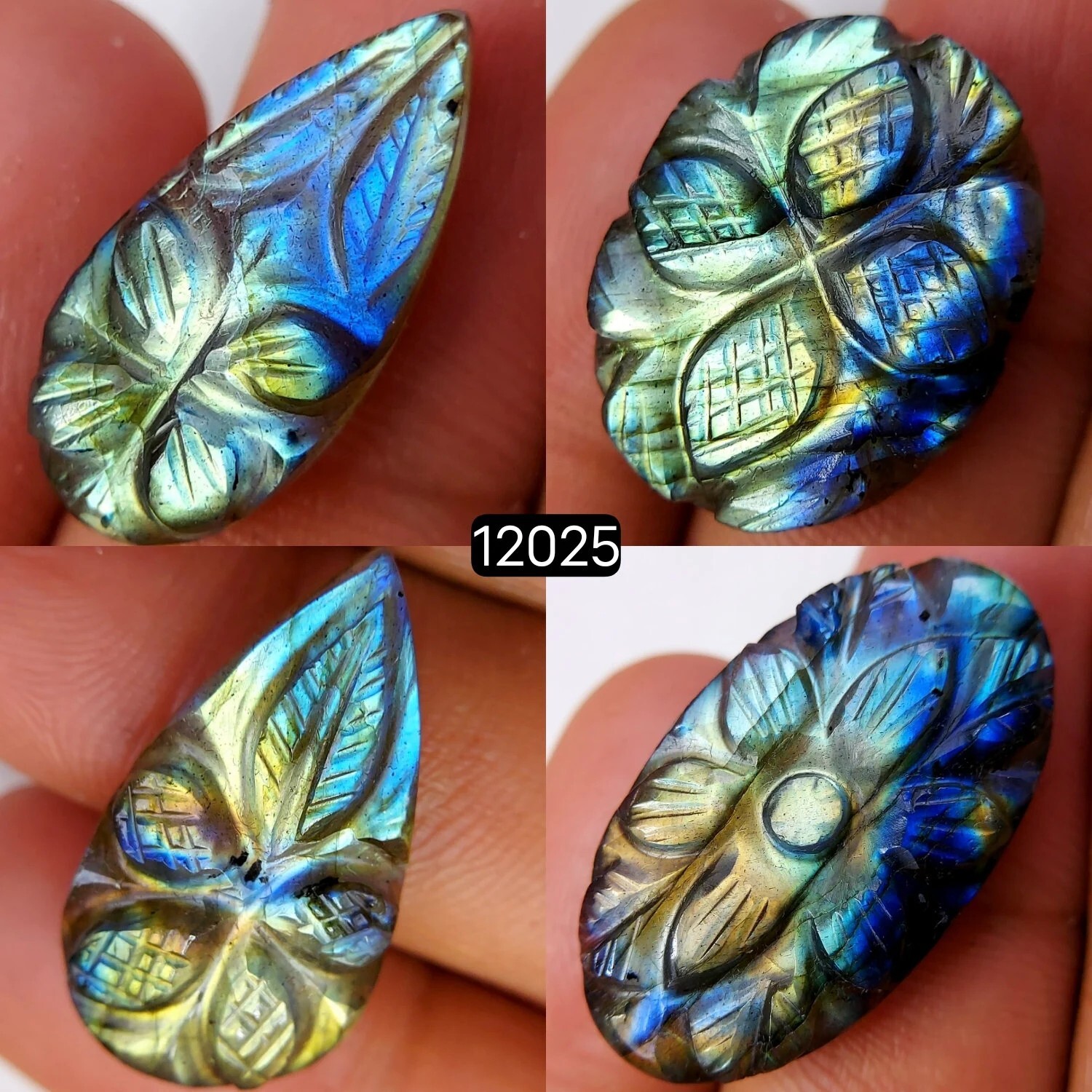 4 Pcs 79 Cts Multi Fire Labradorite Carving Gemstone Lot 30×17 22×10 mm #12025