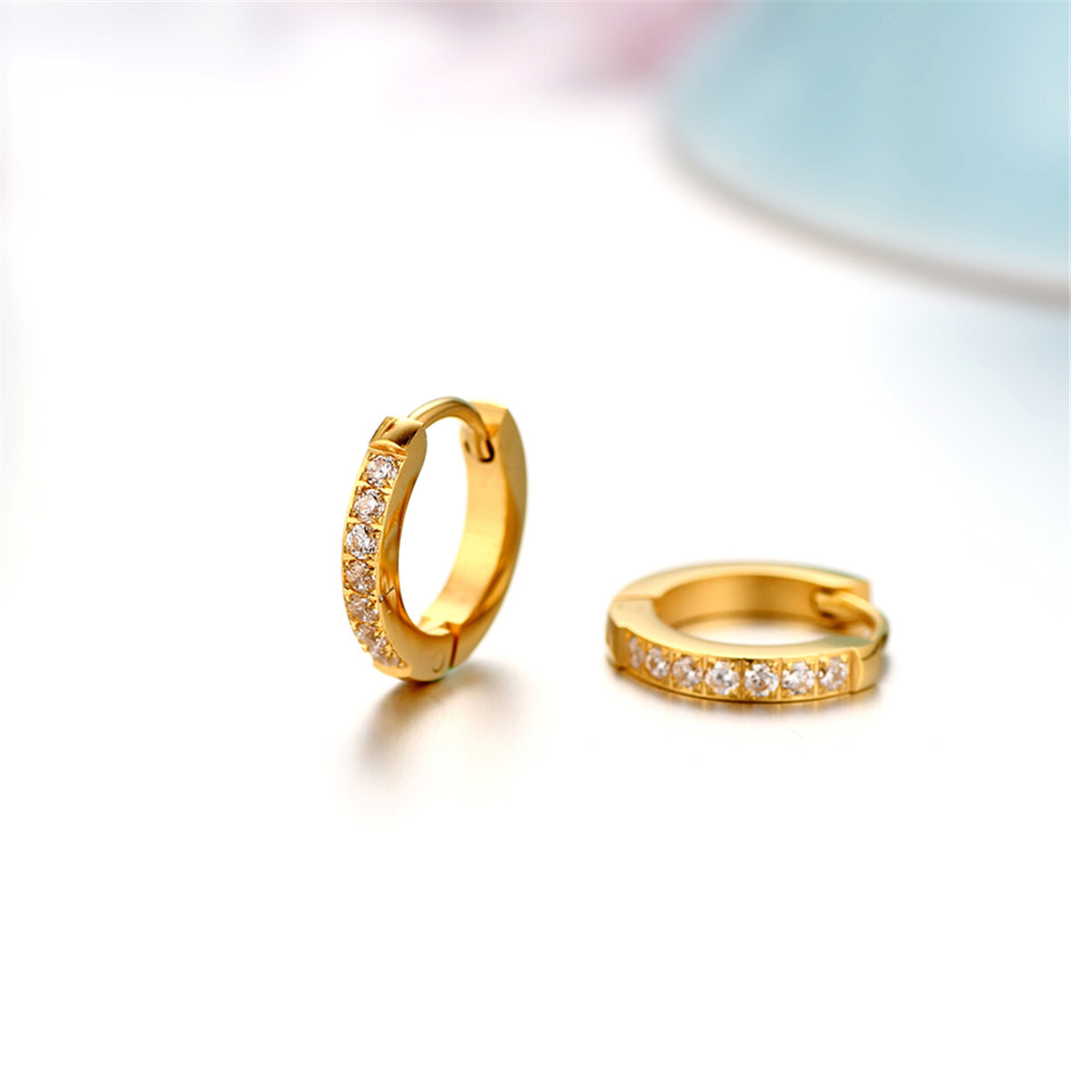 2pcs Men’s Women’s Stainless Steel CZ Inlaid Small Huggie Hinged Hoop Earrings