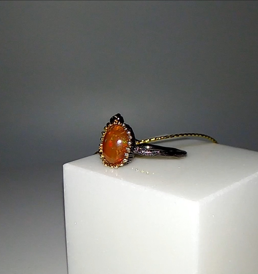 🔥🔥🔥Exclusive TOP FIRE OPAL Flower Ring in Silver and Gold, Size 17.75🔥UNIQUE
