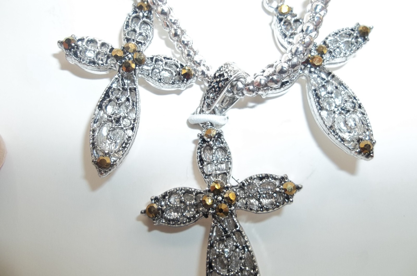 Ellen Tracy Filigree Cross Necklace and Earring Set NIB