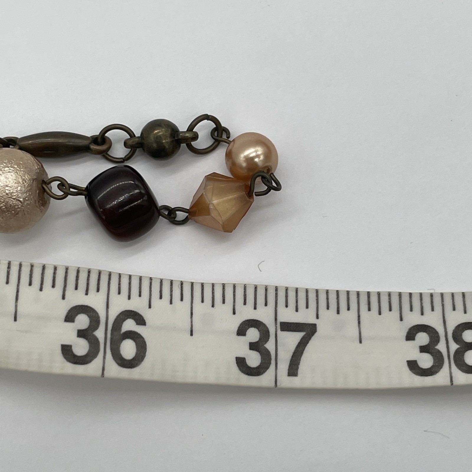 Vintage Style Brown Tones Beaded Layered Necklace With Geometric Beads 37 In