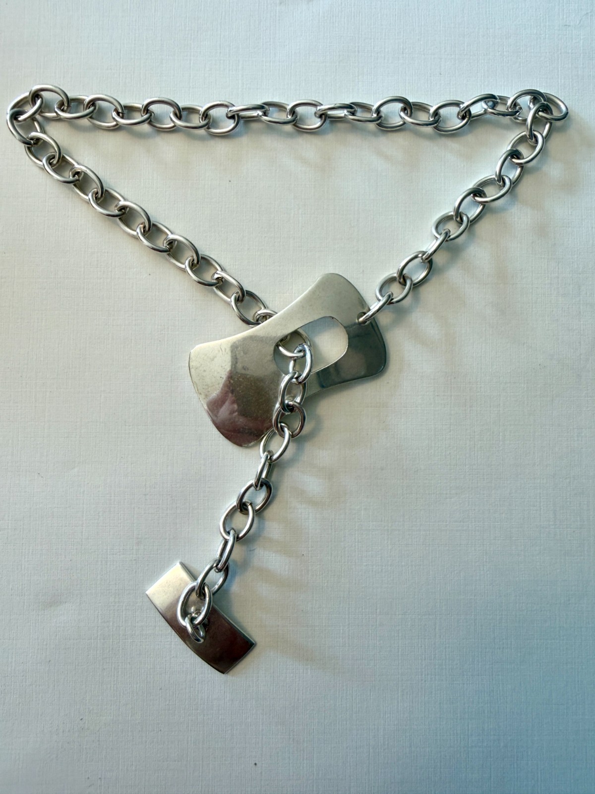 Sterling Silver Heavy Modernist Chain Necklace 16in 46.9g Statement