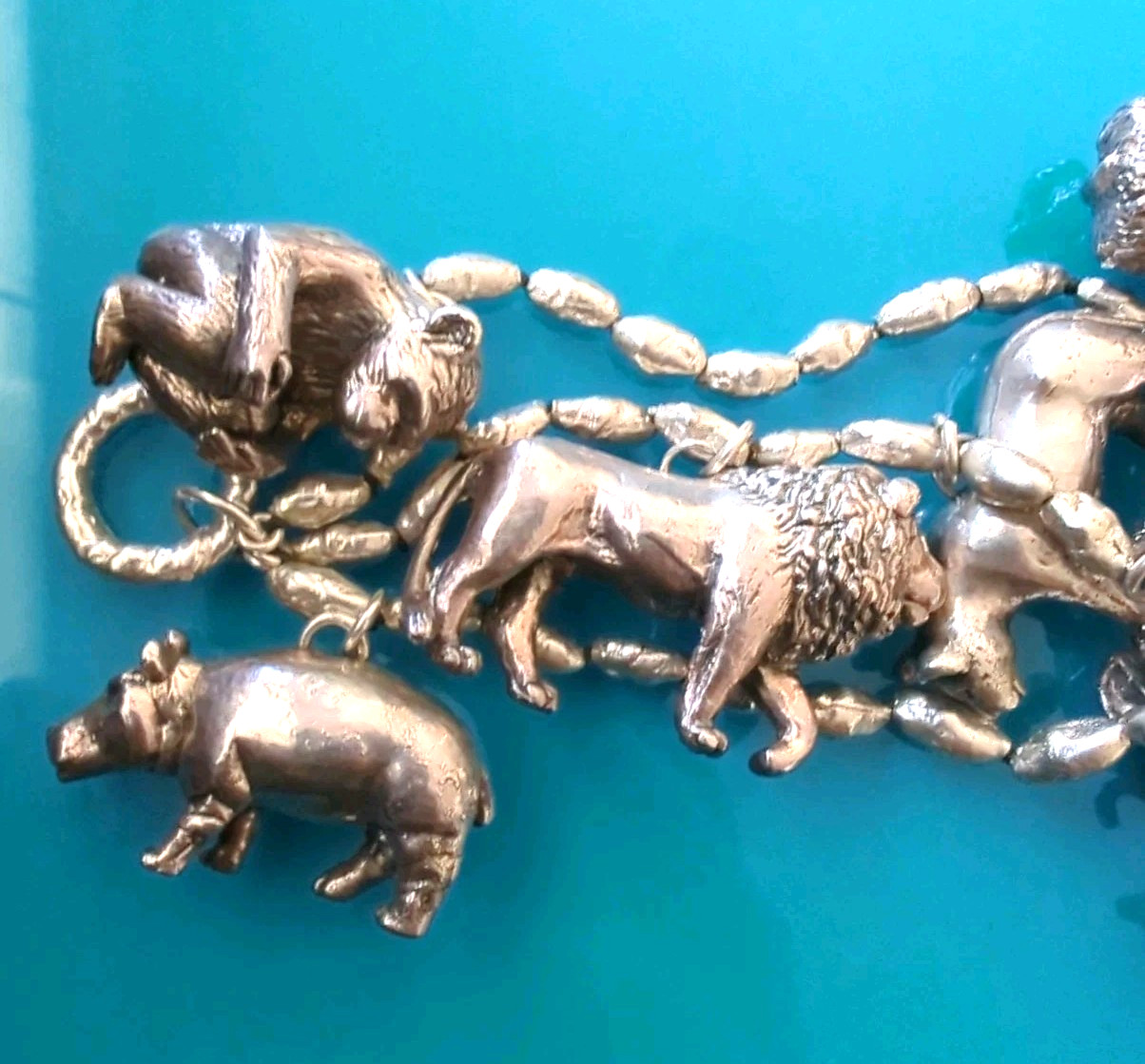 Sterling Silver 114 g 3D SAFARI ZOO Animal Bracelet Lion Gorilla Tiger Elephant*