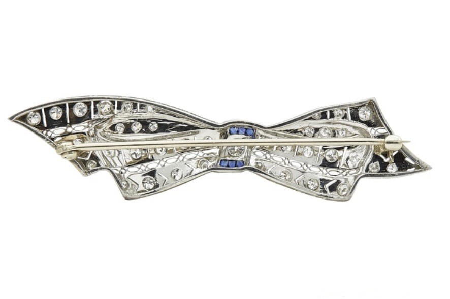 Estate Diamond Art Deco Pin -Diamond 1.13 TCW -Platinum 8.51 G —Sapphire ( .15)