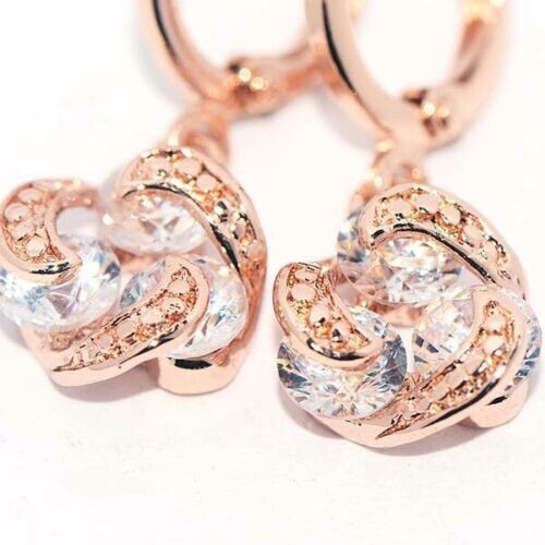 Pretty New Rose Gold Plated 3 Round Clear CZ Pinwheel Set Dangle Drop Earrings
