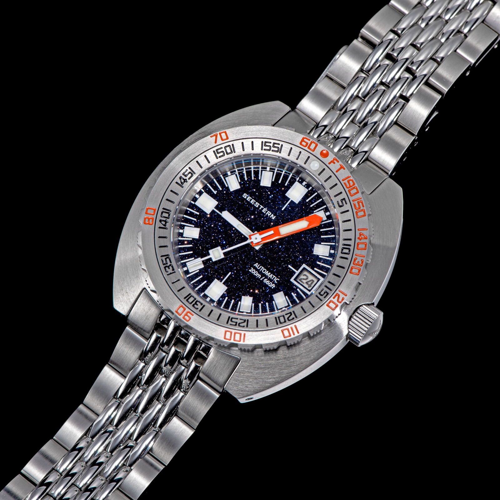 Seestern V3 42MM SUB 300T LUME DATE 200m DIVER’S Mens Watch DOX10 BlueGold Stone