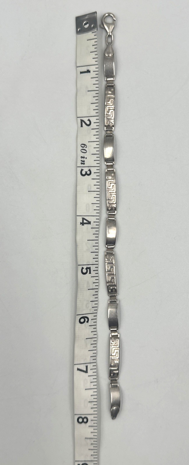 925 Sterling Silver Stampato Greek Key Link Bracelet Italy 8 Inches