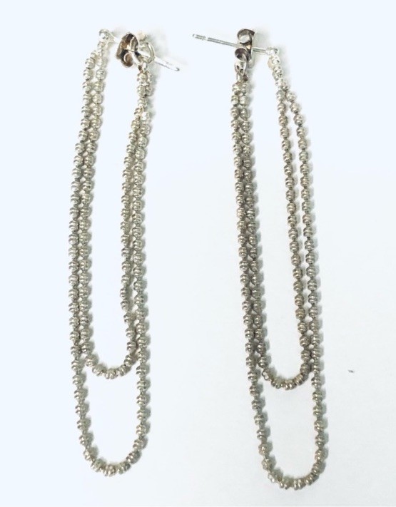 Elo7 Gold Plated Barrel Beaded Chain Attached Fronto To Back Dangle Earrings
