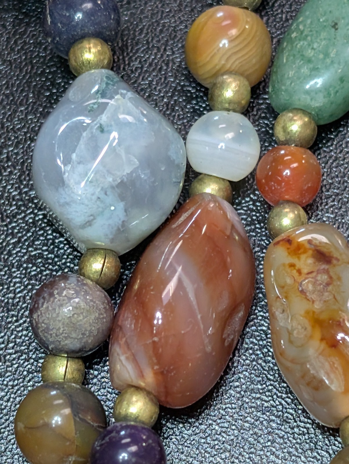 Vintage Chunky Multi Agate Carnelian Quartz Stone Bead Necklace Made in India
