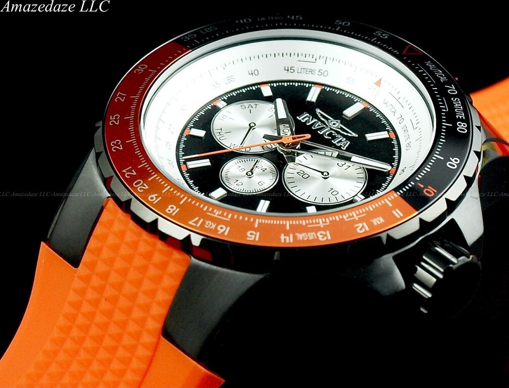 NEW Invicta Men’s 50mm Aviator Stainless Steel Tachymeter BLACK DIAL Watch !!