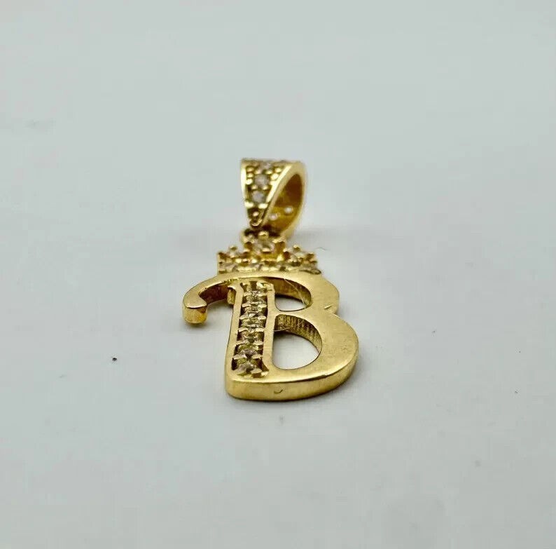 925 Sterling Silver Simulated Diamond “B” Vintage Pendant 14k Yellow Gold Plated