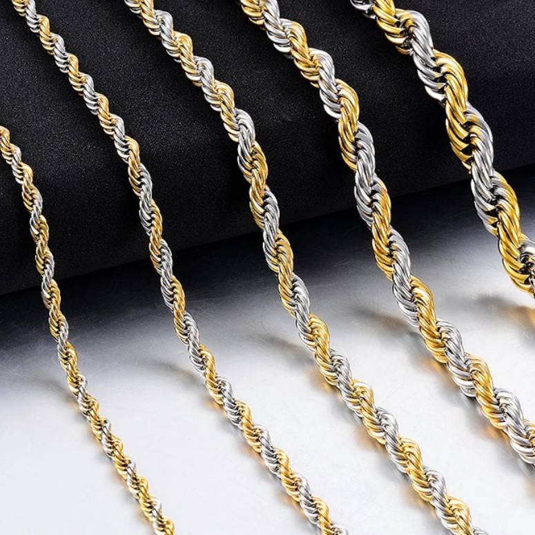 Quality 316L Stainless-Steel 3MM/5MM Twist Rope Chain Necklace (20″, 24″, 28″)