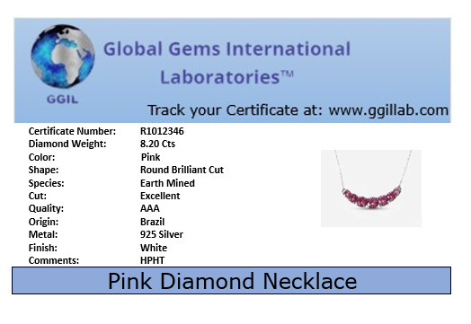 RARE 8.20 Ct Pink Diamond Necklace, Amazing Shine, FREE Diamond Studs