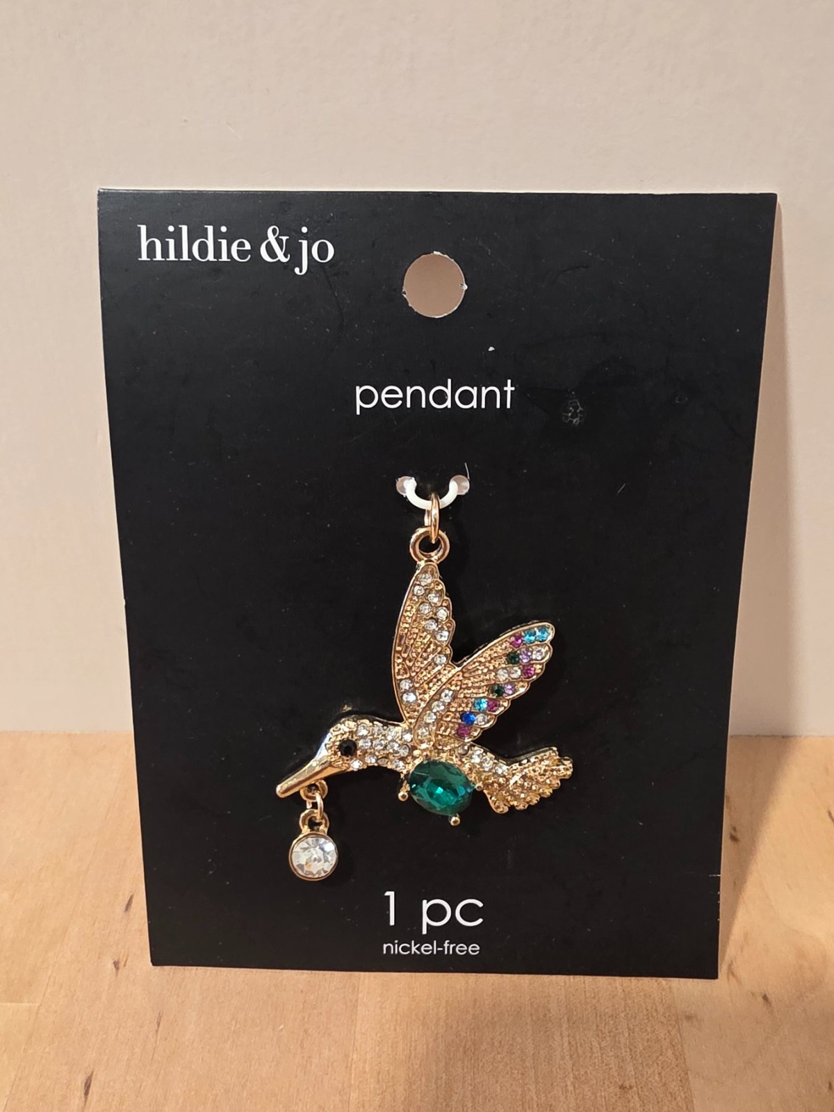 Hildie & Jo Gold Tone Hummingbird Rhinestone Pendant Charm Nickel-Free