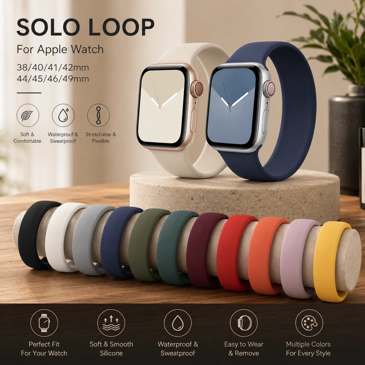 Solo Loop for apple watch band 44mm 40mm 45mm 41mm 49mm 46mm 42mm bracelet.