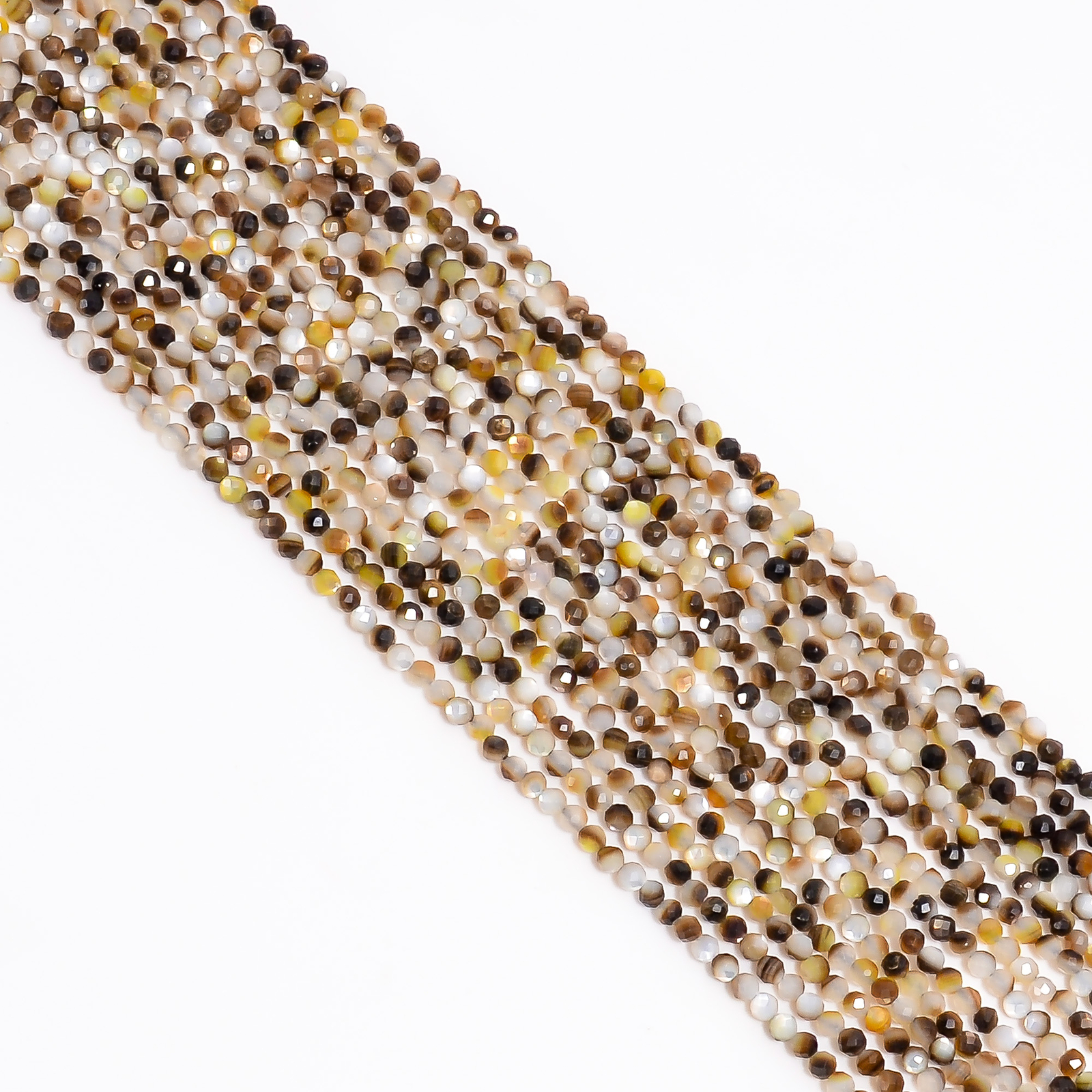Chocolate Mother Of Pearl Gemstone Round Faceted Beads 2X2 mm Strand 13″ EB-534