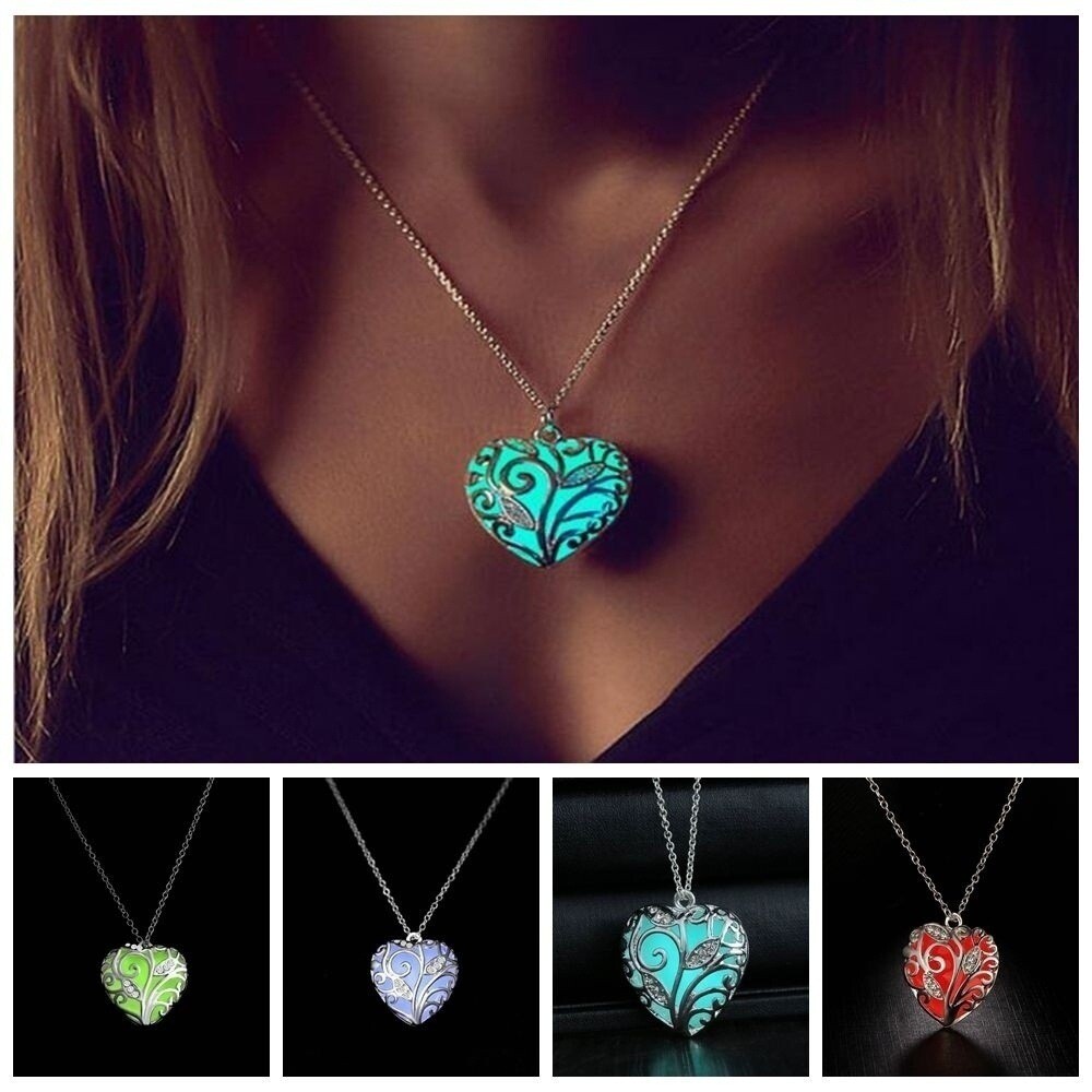 US Glow in The Dark Women’s Heart Ocean Pendant Necklace Chains Gift Christmas
