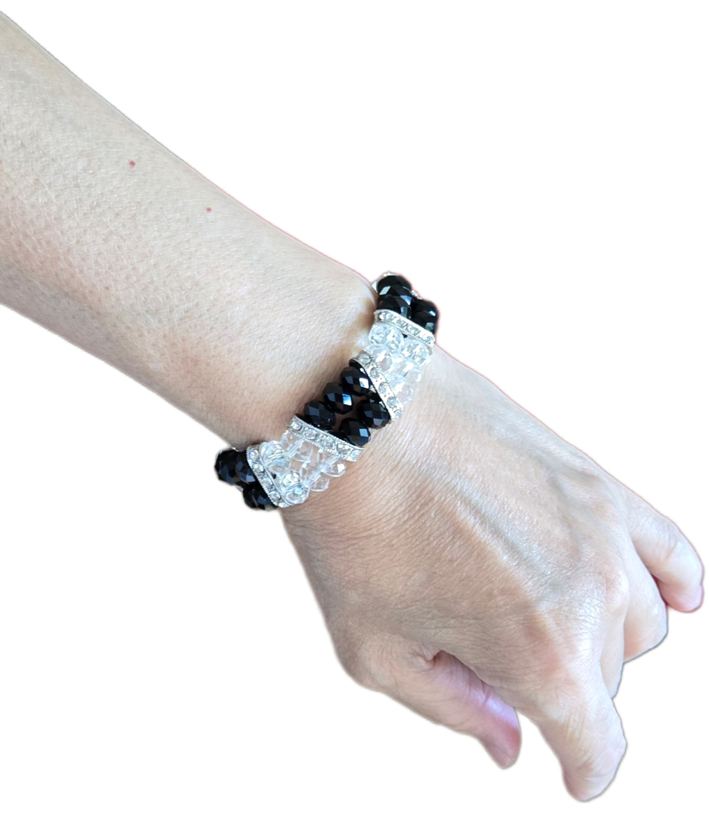 Handmade Multi-Strand Black Beaded Bracelet Stacking Stretch Jewelry for Women