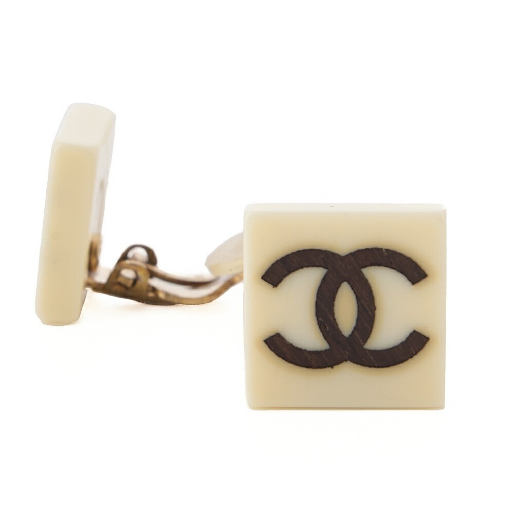 CHANEL Earrings Square Coco Mark White x Black (Gold Plated)Gold-Tone Hardware,