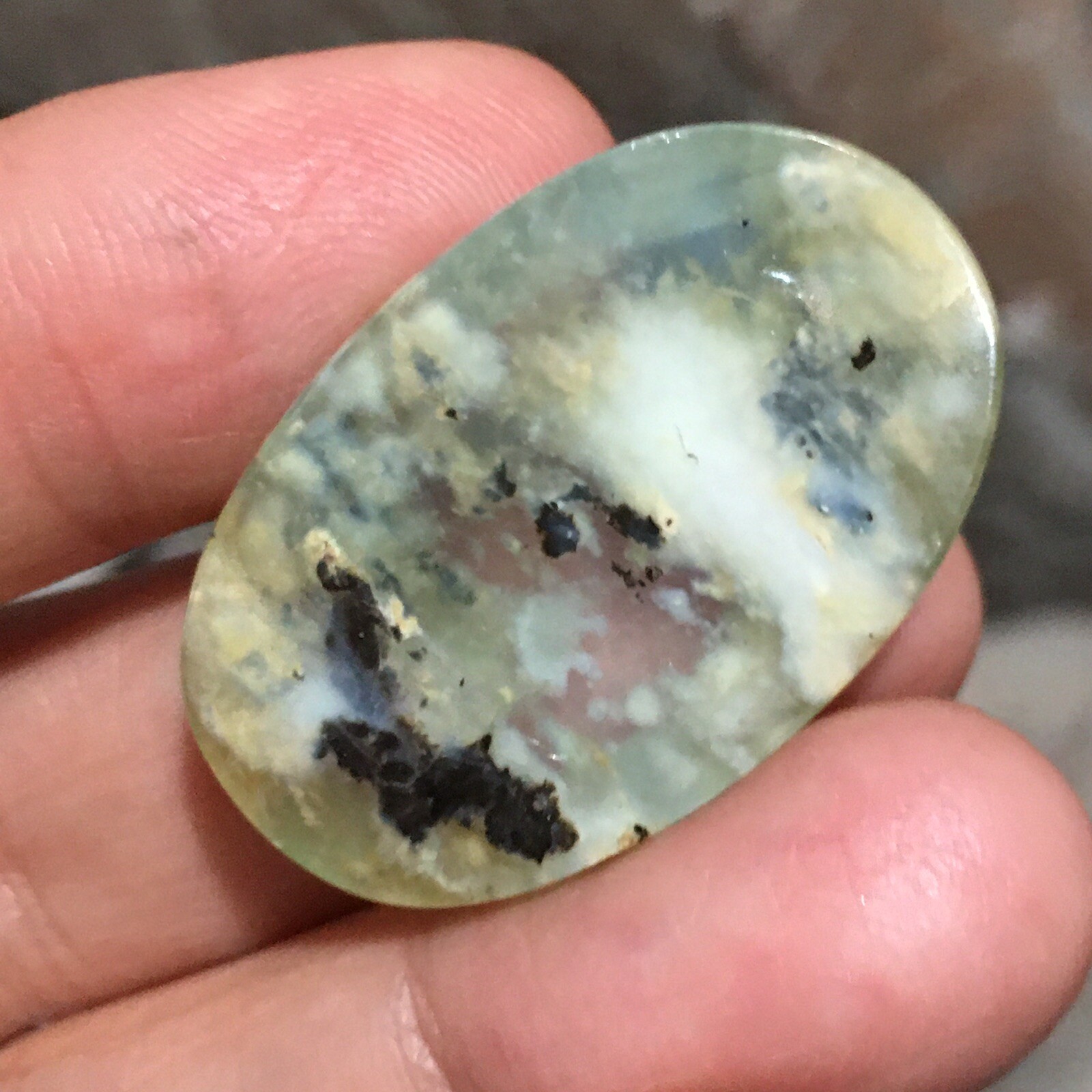 33.5×21.7×6.7mm Rare Aegean Green Opal Oval Faceted Cabochon Picture Stone