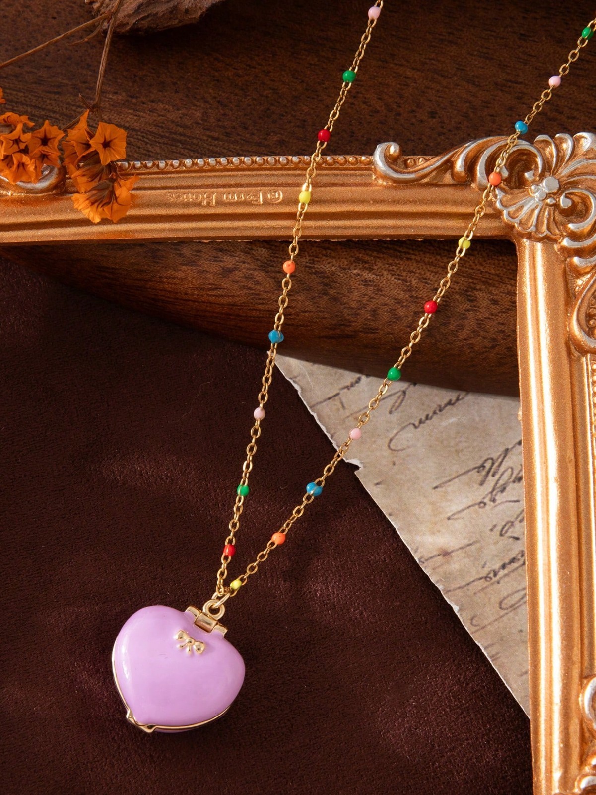 Gold Heart Locket Necklace Hidden Charm Doll House Surprise Vintage Cute Gift