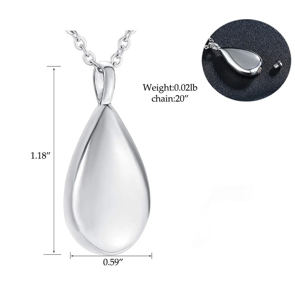 Teardrop Ashes Necklace Keepsake Urn Pendant Simple Elegant Cremation Memorial
