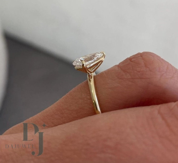 2.55 Carat Pear Cut Moissanite Toi Et Moi Engagement Ring Solid 14K Yellow Gold