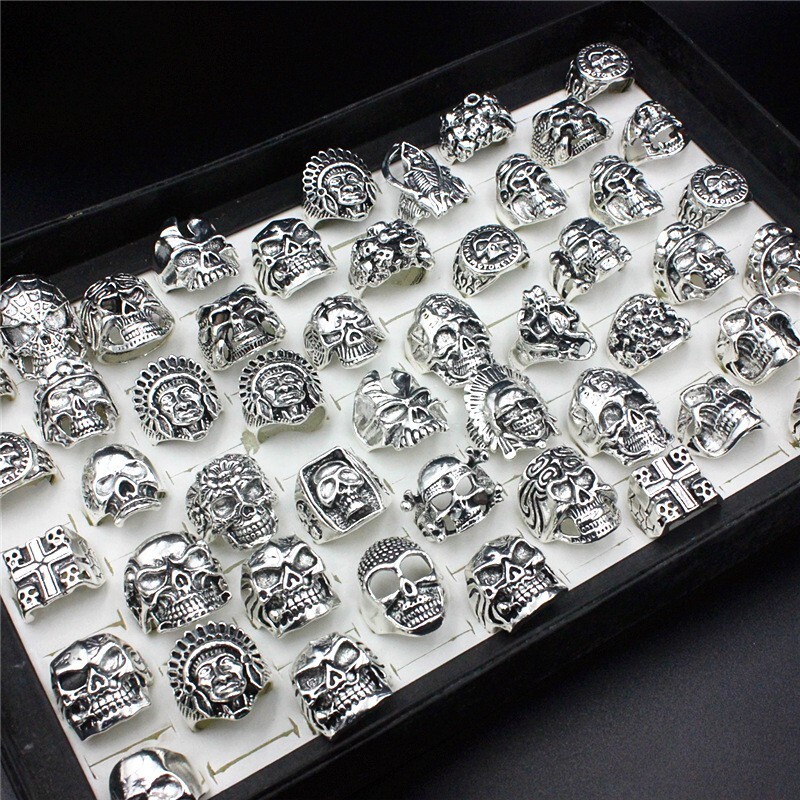 Wholesale 25pcs Mixed Men’s Skull Gothic Biker Rings Top Styles Jewelry Lot