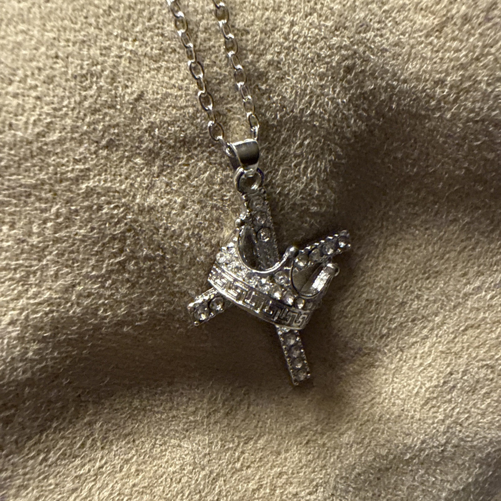 Silver Cross Necklace With Crown Of Thorns In Middle