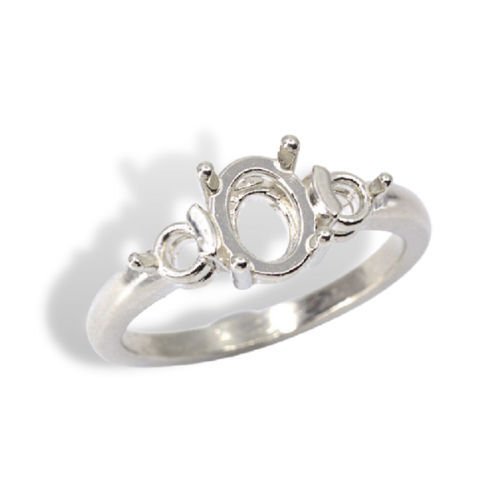 Oval 8x6mm Accented Pre-notched Ring Mounting